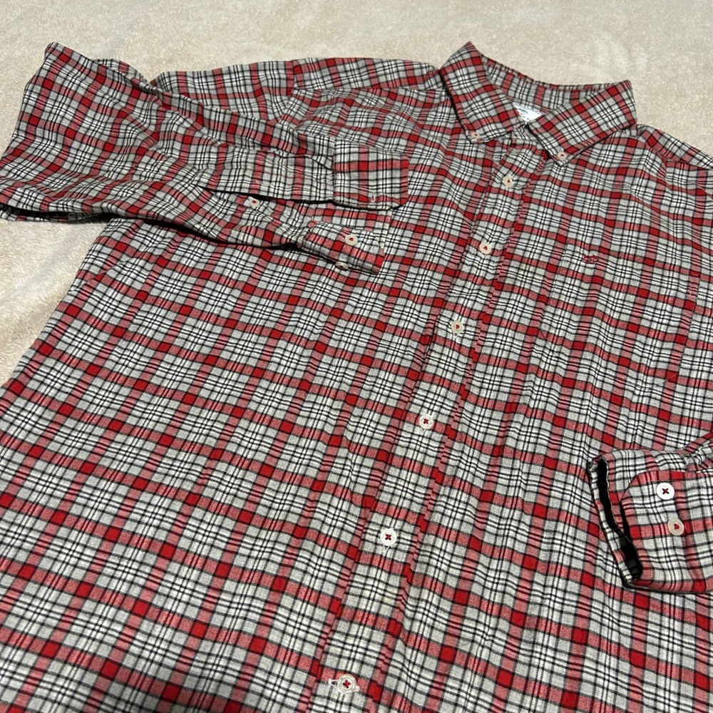 Southern Tide Button Down Shirt Mens L Red Plaid Classic Fit Cotton Flannel